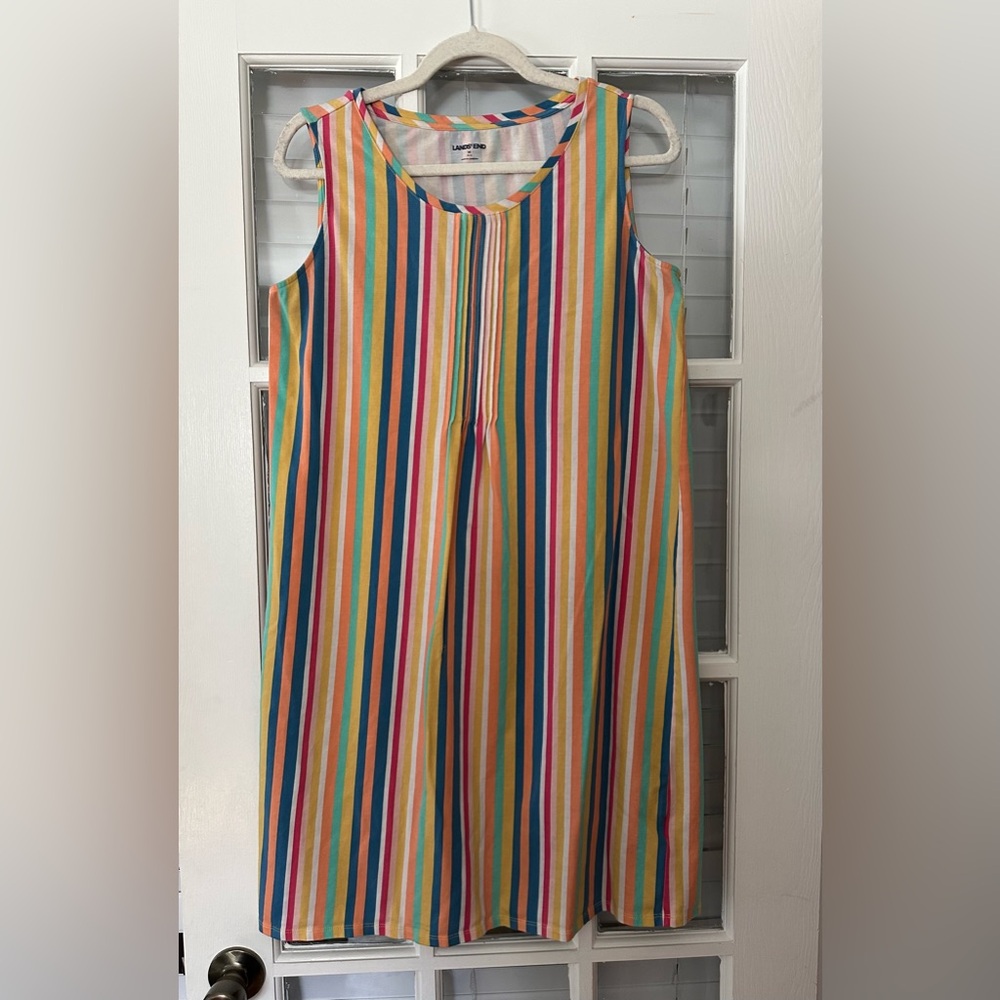Lands’ End Women’s M (10-12) Sleeveless Striped Pleated Front Dress | SKU 0685